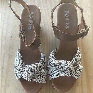 Kork-Ease Brown and White Sandals with Slip-On Design